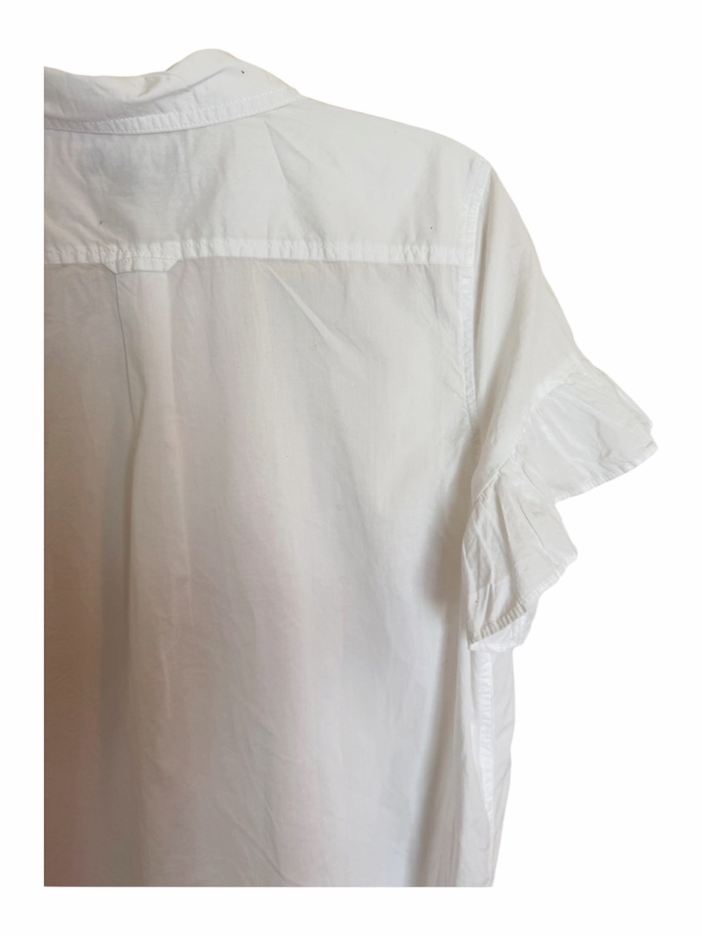 J. Crew White Short-Sleeve Cotton Button-Down Shirt with Ruffle Sleeves - Picture 4 of 7